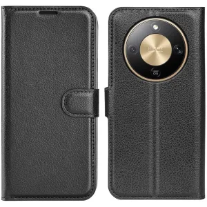 Phonesta Litchi Skin Book Wallet Case hoesje voor HONOR Magic8 Lite - Zwart