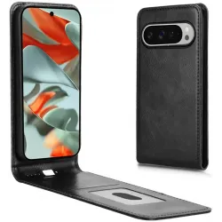 Phonesta Leather Vertical Flip Wallet Case hoesje voor Google Pixel 9 / 9 Pro - Zwart