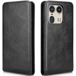 Phonesta Leather Vertical Flip Wallet Case hoesje voor Motorola Edge 50 Ultra - Zwart