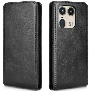 Phonesta Leather Vertical Flip Wallet Case hoesje voor Motorola Edge 50 Ultra - Zwart