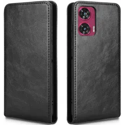 Phonesta Leather Vertical Flip Wallet Case hoesje voor Motorola Edge 50 Fusion - Zwart