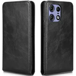 Phonesta Leather Vertical Flip Wallet Case hoesje voor Motorola Edge 50 Pro - Zwart