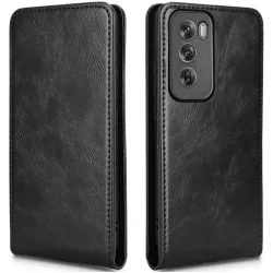 Phonesta Leather Vertical Flip Wallet Case hoesje voor Oppo Reno12 - Zwart