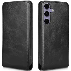 Phonesta Leather Vertical Flip Wallet Case hoesje voor Samsung Galaxy S25 Plus/S24 Plus - Zwart