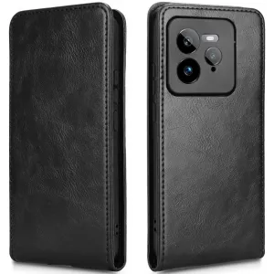 Phonesta Leather Vertical Flip Wallet Case hoesje voor Realme GT 7 Pro - Zwart