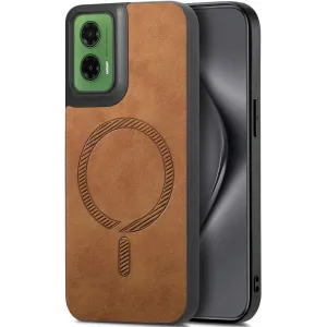 Phonesta Retro Vegan Leather MagSafe Back Cover hoesje voor Motorola Moto G35 - Bruin