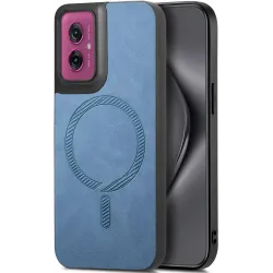 Phonesta Retro Vegan Leather MagSafe Back Cover hoesje voor Motorola Moto G55 - Blauw