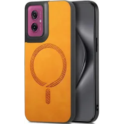 Phonesta Retro Vegan Leather MagSafe Back Cover hoesje voor Motorola Moto G55 - Oranje