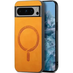 Phonesta Retro Vegan Leather MagSafe Back Cover hoesje voor Google Pixel 9 Pro XL - Oranje