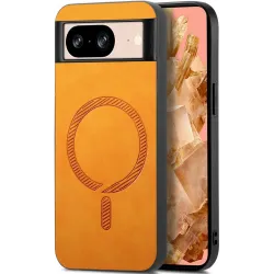 Phonesta Retro Vegan Leather MagSafe Back Cover hoesje voor Google Pixel 9 / 9 Pro - Oranje