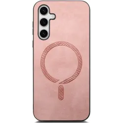 Phonesta Retro Vegan Leather MagSafe Back Cover hoesje voor Samsung Galaxy S25 Plus/S24 Plus - Roze