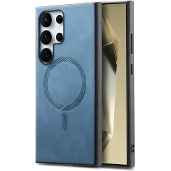 Phonesta Retro Vegan Leather MagSafe Back Cover hoesje voor Samsung Galaxy S25 Ultra - Blauw