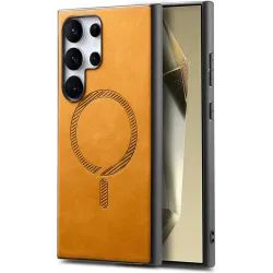 Phonesta Retro Vegan Leather MagSafe Back Cover hoesje voor Samsung Galaxy S25 Ultra - Oranje
