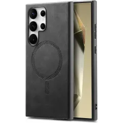 Phonesta Retro Vegan Leather MagSafe Back Cover hoesje voor Samsung Galaxy S25 Ultra - Zwart