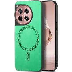 Phonesta Retro Vegan Leather MagSafe Back Cover hoesje voor OnePlus 12R - Groen