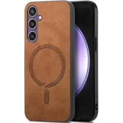 Phonesta Retro Vegan Leather MagSafe Back Cover hoesje voor Samsung Galaxy S24 FE - Bruin