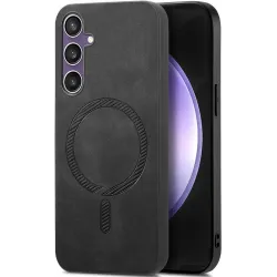 Phonesta Retro Vegan Leather MagSafe Back Cover hoesje voor Samsung Galaxy S24 FE - Zwart