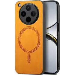 Phonesta Retro Vegan Leather MagSafe Back Cover hoesje voor Oppo Find X8 Pro - Oranje