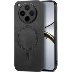 Phonesta Retro Vegan Leather MagSafe Back Cover hoesje voor Oppo Find X8 Pro - Zwart