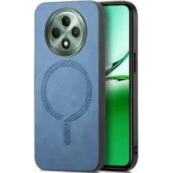 Phonesta Retro Vegan Leather MagSafe Back Cover hoesje voor Oppo Reno12 F/Reno12 FS - Blauw