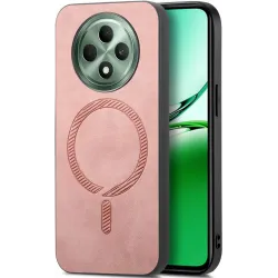 Phonesta Retro Vegan Leather MagSafe Back Cover hoesje voor Oppo Reno12 F/Reno12 FS - Roze