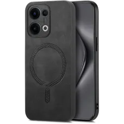 Phonesta Retro Vegan Leather MagSafe Back Cover hoesje voor Oppo Reno13 - Zwart