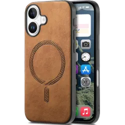 Phonesta Retro Vegan Leather MagSafe Back Cover hoesje voor Apple iPhone 16 - Bruin