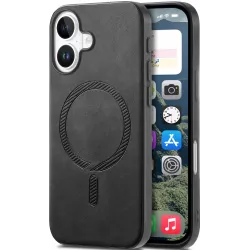 Phonesta Retro Vegan Leather MagSafe Back Cover hoesje voor Apple iPhone 16 - Zwart