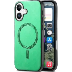 Phonesta Retro Vegan Leather MagSafe Back Cover hoesje voor Apple iPhone 16 Plus - Groen