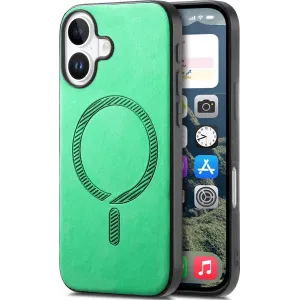 Phonesta Retro Vegan Leather MagSafe Back Cover hoesje voor Apple iPhone 16 Plus - Groen