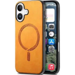 Phonesta Retro Vegan Leather MagSafe Back Cover hoesje voor Apple iPhone 16 Plus - Oranje