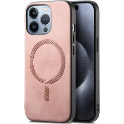 Phonesta Retro Vegan Leather MagSafe Back Cover hoesje voor Apple iPhone 16 Pro Max - Roze