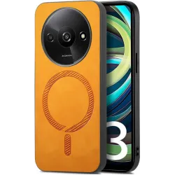 Phonesta Retro Vegan Leather MagSafe Back Cover hoesje voor Xiaomi Redmi A3 - Oranje