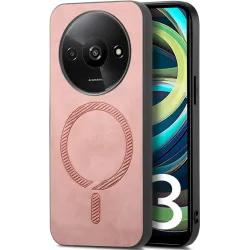 Phonesta Retro Vegan Leather MagSafe Back Cover hoesje voor Xiaomi Redmi A3 - Roze