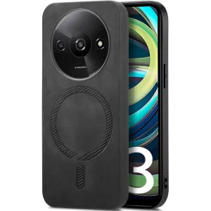 Phonesta Retro Vegan Leather MagSafe Back Cover hoesje voor Xiaomi Redmi A3 - Zwart