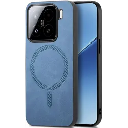 Phonesta Retro Vegan Leather MagSafe Back Cover hoesje voor Xiaomi 15 - Blauw