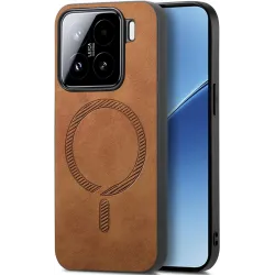 Phonesta Retro Vegan Leather MagSafe Back Cover hoesje voor Xiaomi 15 - Bruin