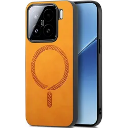 Phonesta Retro Vegan Leather MagSafe Back Cover hoesje voor Xiaomi 15 - Oranje