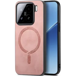 Phonesta Retro Vegan Leather MagSafe Back Cover hoesje voor Xiaomi 15 - Roze