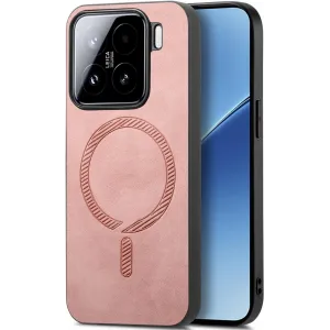 Phonesta Retro Vegan Leather MagSafe Back Cover hoesje voor Xiaomi 15 - Roze