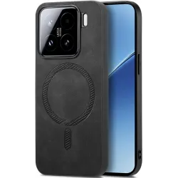 Phonesta Retro Vegan Leather MagSafe Back Cover hoesje voor Xiaomi 15 - Zwart