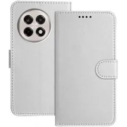 Phonesta Smooth Skin Book Wallet Case hoesje voor OnePlus 13R - Zilver