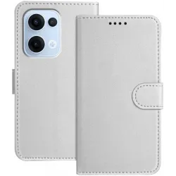 Phonesta Smooth Skin Book Wallet Case hoesje voor Oppo Reno13 - Zilver