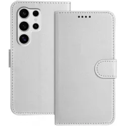 Phonesta Smooth Skin Book Wallet Case hoesje voor Samsung Galaxy S25 Ultra - Zilver