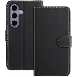 Phonesta Smooth Skin Book Wallet Case hoesje voor Samsung Galaxy S25/S24 - Zwart