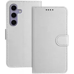 Phonesta Smooth Skin Book Wallet Case hoesje voor Samsung Galaxy S24 FE - Zilver