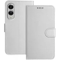 Phonesta Smooth Skin Book Wallet Case hoesje voor Samsung Galaxy S25 Edge - Zilver