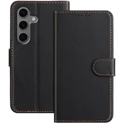 Phonesta Smooth Skin Book Wallet Case hoesje voor Samsung Galaxy S25 Plus/S24 Plus - Zwart