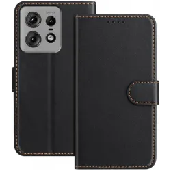 Phonesta Smooth Skin Book Wallet Case hoesje voor Motorola Edge 50 Pro - Zwart