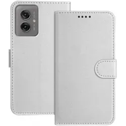 Phonesta Smooth Skin Book Wallet Case hoesje voor Motorola Moto G55 - Zilver